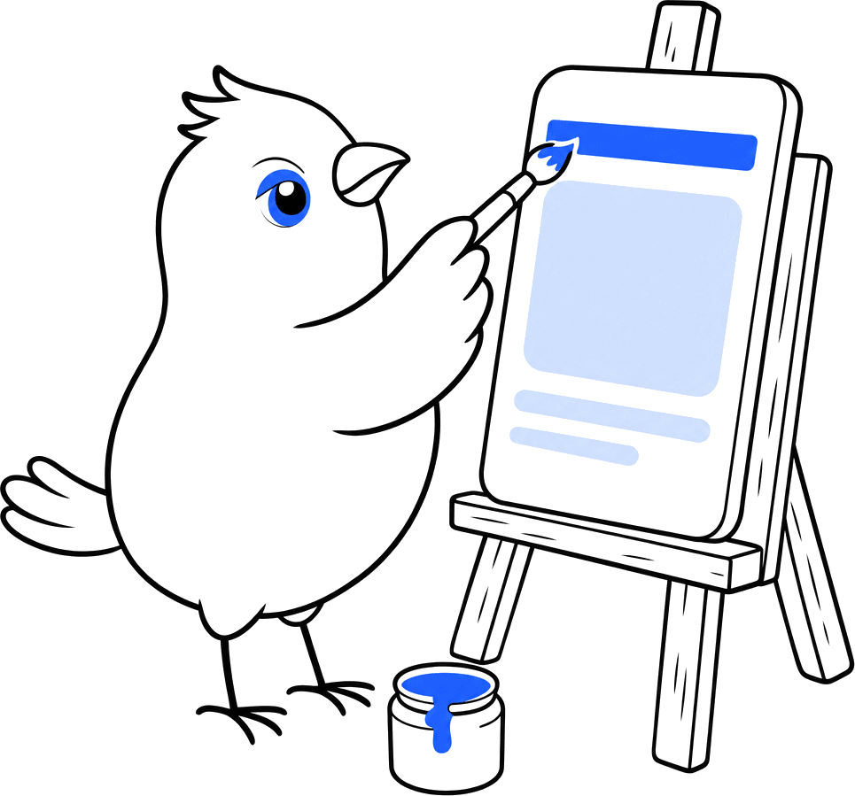 The Storeboard bowerbird painting an app screenshot on an easel